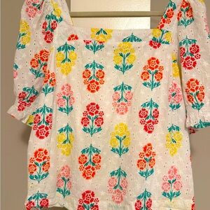 Draper James Yellow and White Floral Puffed Sleeve Blouse